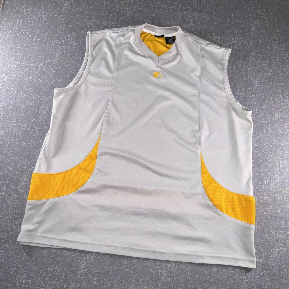 Starter Tank Mens XL Gray Yellow Basketball Jersey Sleeveless Athletic V Neck